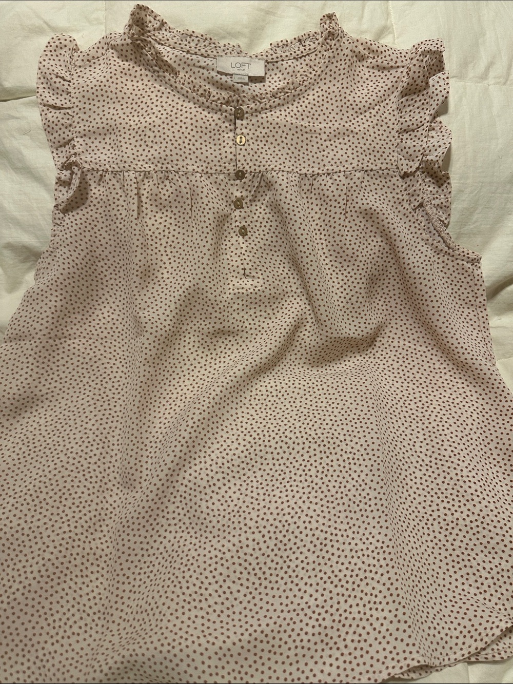 LOFT Women’s Pink Dot Ruffle-Sleeve Casual Dress